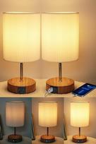 HSLighting Naktinis šviestuvas Touch Dimmable Table Lamp su USB A+C greitojo įkrovimo prievadais Įkrovimo funkcija 3 ryškumo lygiai Reguliuojamas stalinis šviestuvas Naktiniam stalui Skaitymui Gyvenamasis kambarys Pack of 2