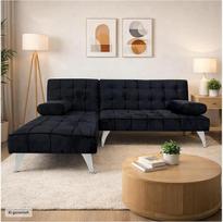 HTI „Miranda“ kampinė sofa su miego funkcija, aksominė, juoda