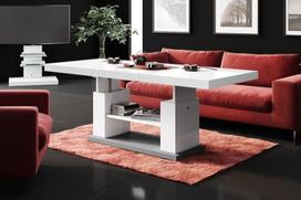 HU Design HN-777 Kavos staliukas blizgus, reguliuojamo aukščio, ištraukiamas, baltas / pilkas