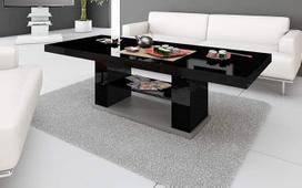 HU Design HN-777 Kavos staliukas blizgus, reguliuojamo aukščio, ištraukiamas, juodas / pilkas