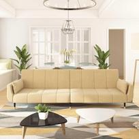 HUAKEHOM Dvivietė sofa-lova su miego funkcija. Sofa-lova svečiams su 2 pagalvėmis. Sofa-lova svetainei, šiuolaikiška, kreminės spalvos aksomo apmušalai