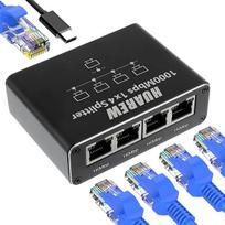 HUAREW LAN skirstytuvas nuo 1 iki 4, tinklo jungiklis nuo 1 iki 4, 1000Mbps aliumininis Ethernet skirstytuvas, 4 prievadų Gigabit LAN skirstytuvas su USB C maitinimo kabeliu, skirtas kompiuteriui, nešiojamajam kompiuteriui, komutatoriui, maršrutizatoriui,