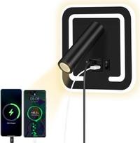 HUIZHOU LED skaitymo lempa, montuojama ant sienos, 3 W + 9 W, reguliuojamo ryškumo ir pasukama, 3000 K šilta balta šviesa, moderni sieninė lempa su jungikliu, naktinė lempa miegamajam ir biurui (kvadratinė, juoda)