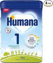 Humana 1 Initial Milk Pack of 4 (4 x 750 g) - pienas kūdikiams nuo gimimo - mišinys kūdikiams kaip motinos pieno pakaitalas ar papildas - pradinė formulė kūdikiui