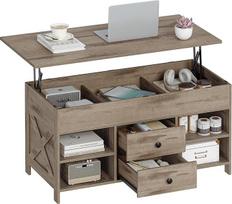 Hzuaneri Kavos staliukas, reguliuojamo aukščio svetainės staliukas, sofos staliukas, 2 stalčiai ir paslėpta laikymo vieta, 50 x 100 x 47,3-61,3 cm, skirtas svetainei, valgomajam, biurui, kupranugario rudos/juodos spalvos CT22123B