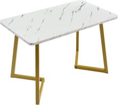 I0I&I0I Elegantiškas MDF valgomojo stalas su marmuro išvaizda ir auksinėmis kojelėmis - tvirtas, stilingas ir funkcionalus (aukso/baltos spalvos)