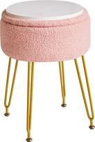 IBUYKE Velvet Storage Footrest Stool Ottoman, makiažo šurmulio šoninis staliukas su nuimamu dangteliu, auksinės plieno kojos, kavos staliuko viršaus dangtelis, rožinis WBD010P