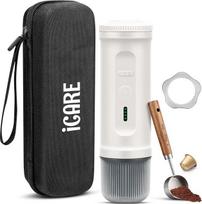 ICARE nešiojamasis kavos aparatas su baterija, "2-in-1", skirtas NS kapsulėms ir maltai kavai, savaime įkaista, USB-C greitasis įkrovimas, baterijos indikatorius, idealiai tinka stovyklavimui, žygiams, kelionėms ir kelionėms (baltas)