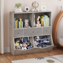 IDEALHOUSE Vaikų žaislų organizatorius su knygų lentyna, vaikų knygų lentyna, mažylių šiukšliadėžė, 7 skyrių ir 3 išimami stalčiai mergaitėms, berniukams, miegamajam