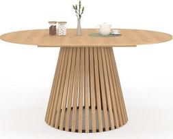 IDMarket - "Carmen" išplečiamas apvalus valgomojo stalas 4-8 žmonėms Medinis pagrindas iš skersinių ir medinis stalviršis 110-150 cm