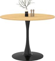 IDMarket - "Dalia" apvalus valgomojo stalas 4 sėdimoms vietoms "Tulip Feet" medžio ir juodos spalvos 100 cm