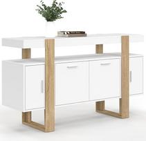 IDMarket - "Phoenix" bufetas 140 cm, 4 durys, balta ir medinė Svetainė