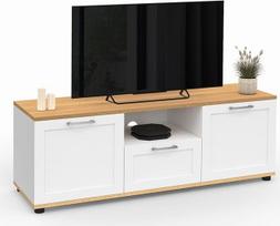 IDMarket - "Vito" televizoriaus spintelė 110 cm su stalčiumi ir niša, balta ir medinė