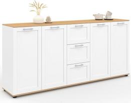 IDMarket - "Vito XXL" bufetas 180 cm, 4 durys, 3 stalčiai, mediena ir balta spalva