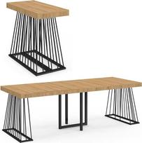 IDMarket - "Yuna" išplečiamas konsolinis stalas 10 žmonių 235 cm medinis stalviršis ir juodas metalinis vielinis pagrindas