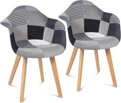IDMarket - 2 skandinaviškų valgomojo kėdžių "SARA Patchwork" komplektas - juoda, pilka ir balta spalvos