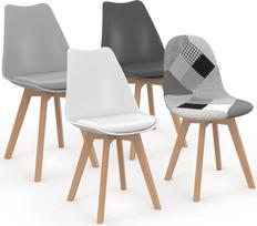 IDMarket - 4 skandinaviškų tamsiai pilkos, baltos, juodos ir juodos, pilkos ir baltos spalvų "Sara" kėdžių rinkinys