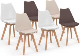IDMarket - 6 "Sara Mix Colour Taupe" skandinaviškų kėdžių rinkinys, smėlio ir baltos spalvos
