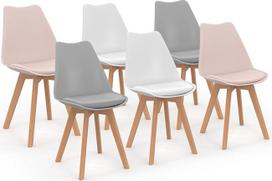 IDMarket - 6 "Sara" mišrių spalvų skandinaviškų kėdžių rinkinys, pastelinės rožinės x2, šviesiai pilkos x2 ir baltos x2
