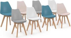 IDMarket - 8 "Sara Mix Color Pastelinės rožinės spalvos skandinaviškų kėdžių rinkinys, 2 x balta, 2 x šviesiai pilka, 2 x mėlyna x 2