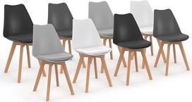 IDMarket - 8 "Sara" mišrių spalvų skandinaviškų kėdžių rinkinys Balta x2, šviesiai pilka x2, tamsiai pilka x2, juoda x2