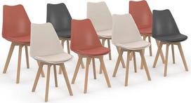 IDMarket - 8 "Sara" mišrių spalvų skandinaviškų kėdžių rinkinys, tamsiai pilka x2, terakota x3, smėlio spalvos x3