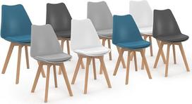 IDMarket - 8 kėdžių rinkinys "Sara Mix Color White", 2 x šviesiai pilka, 2 x tamsiai pilka, 2 x ančių mėlyna