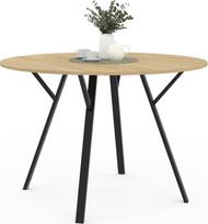 IDMarket - Apvalus valgomojo stalas YSEULT 4-6 žmonėms Mediena ir juoda spalva, pramoninis dizainas 110 cm
