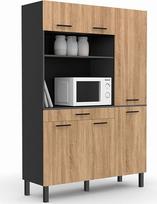IDMarket - CINA 120 cm ilgio virtuvės komoda su 6 durelėmis ir stalčiais, juodos ir buko spalvos