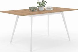 IDMarket - INGA Skandinaviškas išskleidžiamas stačiakampis stalas 4-8 asmenims Medinis stalviršis, baltos kojos, 120-160 cm