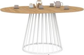 IDMarket - Išskleidžiamas apvalus valgomojo stalas "Yuna" 4-8 žmonėms Medinė stalviršio ir metalinio vielinio pagrindo plokštuma balta 110-150 cm