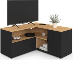IDMarket - Kampinė 90 x 90 cm televizoriaus spintelė "Baltazar", buko medienos efekto ir juodos spalvos