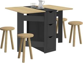 IDMarket - Sulankstomas konsolinis stalas EDI 2-4 žmonėms su 3 juodais stalčiais, buko medienos išvaizdos 103 x 76 cm