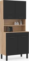 IDMarket - Virtuvės bufetas 80 cm "Cina", 4 durys ir stalčius, buko medienos efekto ir juodos spalvos