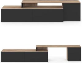 IDMarket - TV baldai 180-240 cm modulinė kampinė spintelė "Basile", pasukama, medinė ir juoda