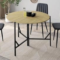 IDMarket - Yael 4 asmenų apvalus sulankstomas valgomojo stalas medžio ir juodos spalvos pramoninio dizaino 110 cm