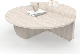 IDMarket – 2 apvalių kavos staliukų rinkinys „GUILIA“ su asimetriniu travertino efektu