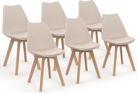 IDMarket – 6 vnt. „Sara Beige“ skandinaviško stiliaus valgomojo kėdžių rinkinys