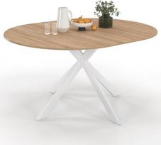 IDMarket – Išsiskleidžiantis apvalus valgomojo stalas „ALIX“, skirtas 6–8 asmenims, su „voratinklio“ tipo kojomis, medinis ir baltas, 110–150 cm