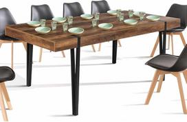 IDMarket – Išsiskleidžiantis stačiakampis valgomojo stalas „Austria“, 6–10 asmenims, medinis, su smailiais kojomis, juodos spalvos, 160–200 cm