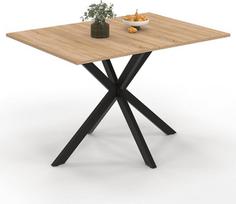 IDMarket – Stačiakampis valgomojo stalas „ALIX“, skirtas 4–6 asmenims, su „voratinklio“ tipo kojomis, medžio ir juodos spalvos, 110 cm