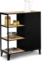 IDMarket – Šoninis bufetas su 3 lentynomis ir spintele, pagamintas iš juodo metalo, su mediniu stalviršiu, 70 cm, „Ester Industrial Design“