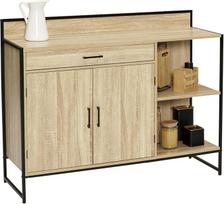 IDMarket – Žemas virtuvės spintelės staliukas, 120 cm, „Detroit“ stalviršis, aukštis 83 cm, 2 durelės + stalčius, pramoninis dizainas
