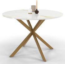 IDMarket – „ALIX“ apvalus valgomojo stalas 6 asmenims su voro kojomis iš žalvario ir stalviršiu su auksinio marmuro efektu „Alaska“, 110 cm