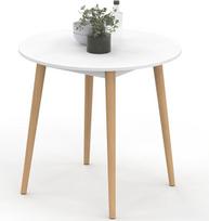 IDMarket – „Angela“ apvalus valgomojo stalas 4 asmenims, baltas, su medinėmis kojomis, 80 cm