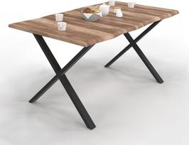 IDMarket – „Dakota“ stačiakampis valgomojo stalas 6 asmenims, X formos kojos, pramoninis dizainas, 160 cm