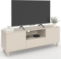 IDMarket – „Bertil“ televizoriaus spintelė, 140 cm, su 3 medinėmis durelėmis, smėlio spalvos
