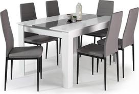 IDMarket – „Georgia“ valgomojo stalo komplektas (140 cm), baltos ir pilkos spalvos, ir 6 „Romane“ kėdės, pilkos spalvos