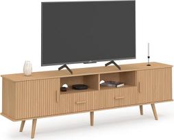 IDMarket – „Juliette“ televizoriaus spintelė, 180 cm, su 2 durelėmis ir 2 stalčiais, ąžuolo spalvos medinės lentelės