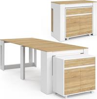 IDMarket – „Orlando“ išsiskleidžiantis bufeto stalas 10 žmonių, 235 cm, medinis, baltos spalvos ir bukmedžio imitacijos